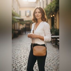 Derek Alexander A Elegant Tan Leather Crossbody Bag